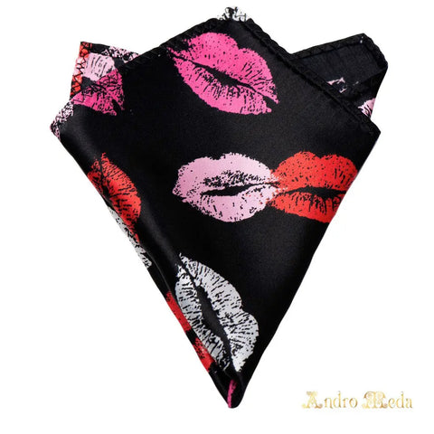 Colourful Lips Black pocket square